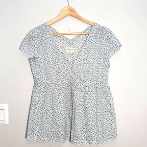 DENIM & SUPPLY RALPH LAUREN Floral V-Neck Short Ruffle Sleeve Blue Size M Blouse